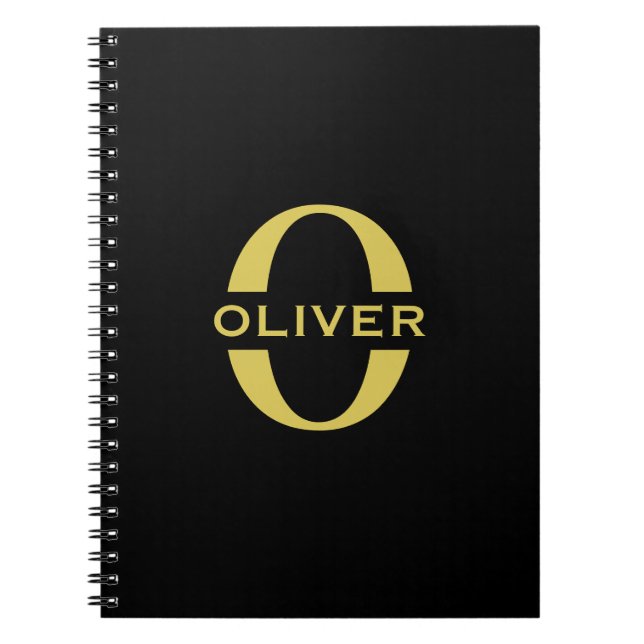 Monogram And Name Black And Gold Personalised Notebook (Front)