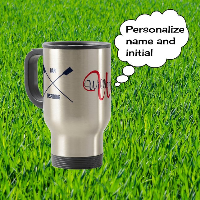 Monogram and name crossed oars rowing travel mug (Creator Uploaded)