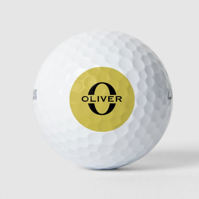 Monogram And Name Gold And Black Personalised Golf Balls (Front)