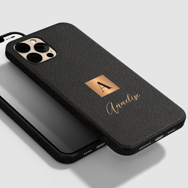 Monogram and name personalised black gold iPhone case (Creator Uploaded)