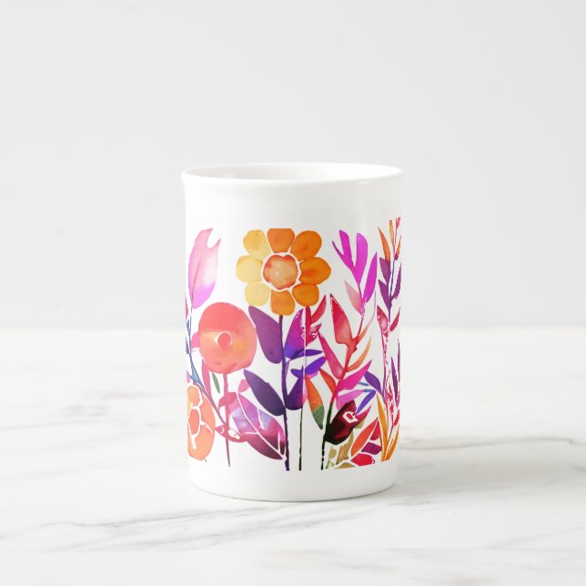 Monogram and Name Personalised flowers Bone China Mug (Front)