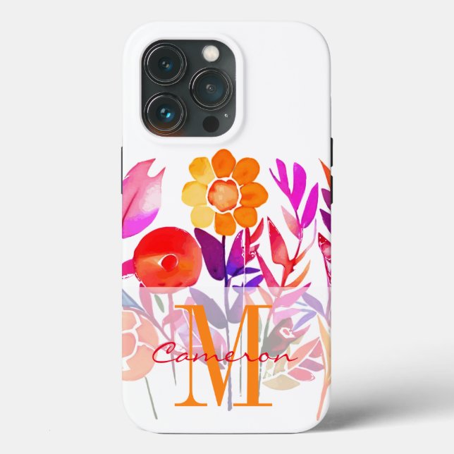 Monogram and Name Personalised flowers Case-Mate iPhone Case (Back)