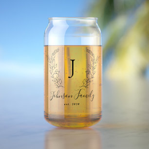 Monogram and name script elegant personalised can glass