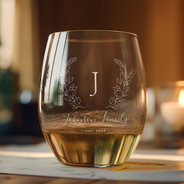 Monogram and name script elegant personalised stemless wine glass (Creator Uploaded)