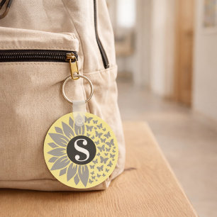 Monogram and Name Sunflower and Butterfly Keychain