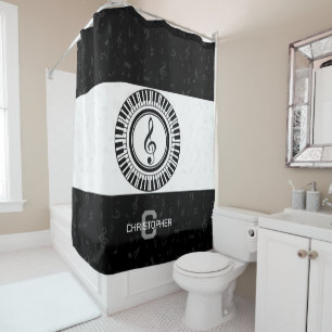 Monogram and name treble clef in piano keys shower curtain