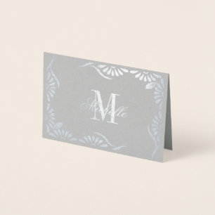 Monogram and Name with Floral Border Foil Card