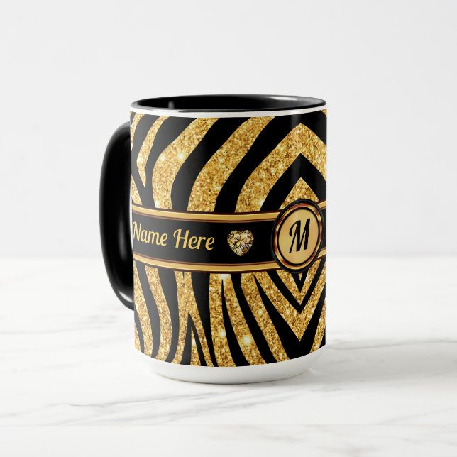 Monogram and Personalised, Zebra Print Mugs (Front Left)
