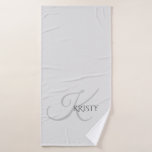 Monogram and Personalized Bath Towel<br><div class="desc">Beautiful monogram and personalized name combination on a high quality polyester and cotton bath towel. Ornate large gray initial with classic font full name in charcoal on light gray background. Design positioned on lower 1/3 of towel for esthetic appeal. Perfect addition to your bathroom decor. Makes an ideal birthday, Mother's...</div>