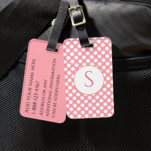 Monogram and Polka Dots Bright Colours Luggage Tag