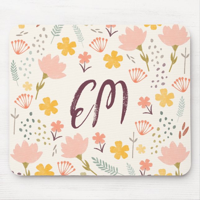 Monogram and Quote Boho Flowers Mouse Mat (Front)