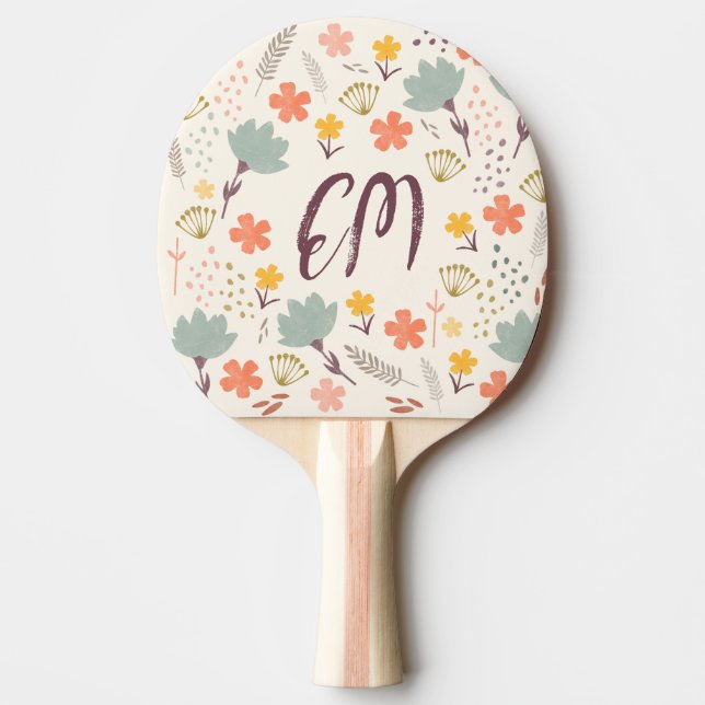 Monogram and Quote Boho Flowers  Ping Pong Paddle (Front)
