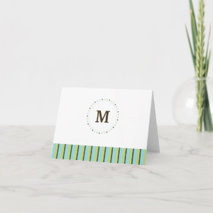 Monogram and Stripes Blank Card-turquoise Note Card