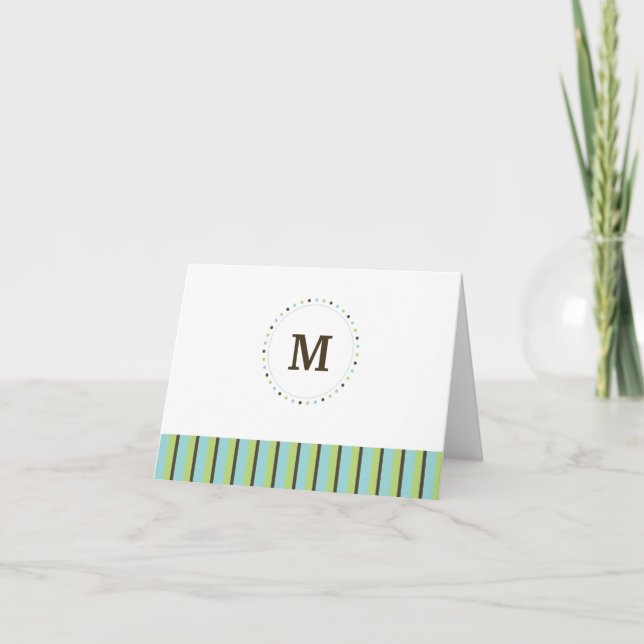 Monogram and Stripes Blank Card-turquoise Note Card (Front)