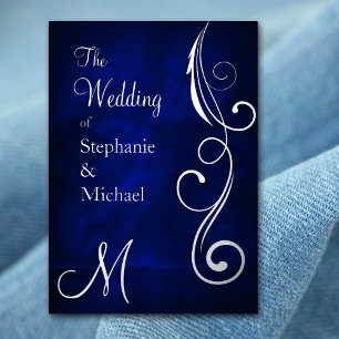 Monogram and Swirl on Blue Silver Wedding