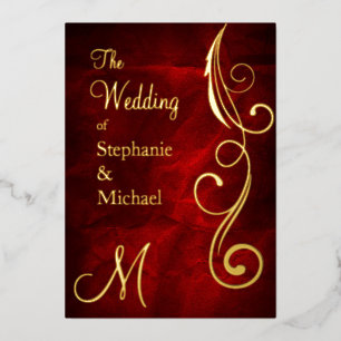 Monogram and Swirl on Red Wedding Gold