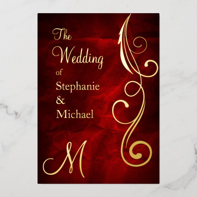 Monogram and Swirl on Red Wedding Gold (Front)