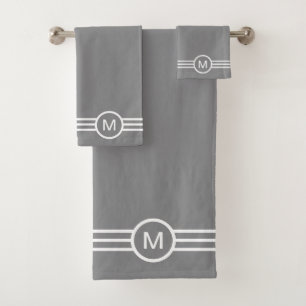 Monogram and White Stripes on Grey Bath Towel Set
