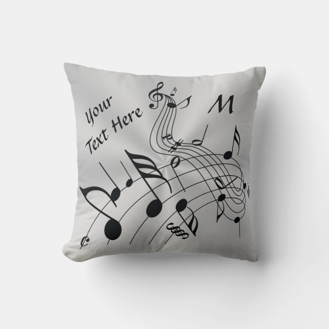 Monogram and Your Text Musical Notes Pillow (Front)