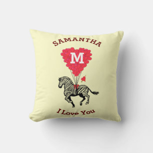 Monogram and zebra red heart personalised cushion