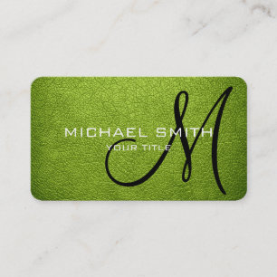 Monogram Android Green Leather Look Business Card