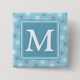 Monogram angel blue circles pattern 15 cm square badge