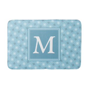 Monogram angel blue circles pattern bath mat