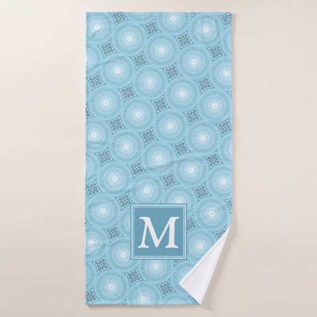 Monogram angel blue circles pattern bath towel (Bath Towel)
