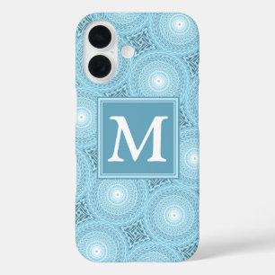 Monogram angel blue circles pattern iPhone 16 case