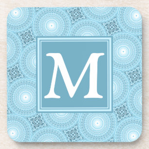 Monogram angel blue circles pattern coaster