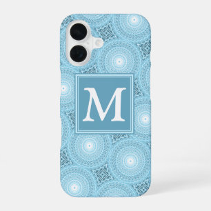 Monogram angel blue circles pattern iPhone 16 case
