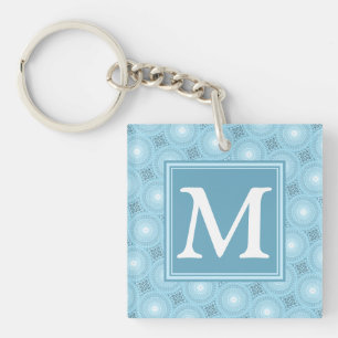 Monogram angel blue circles pattern key ring