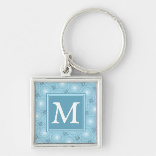 Monogram angel blue circles pattern key ring