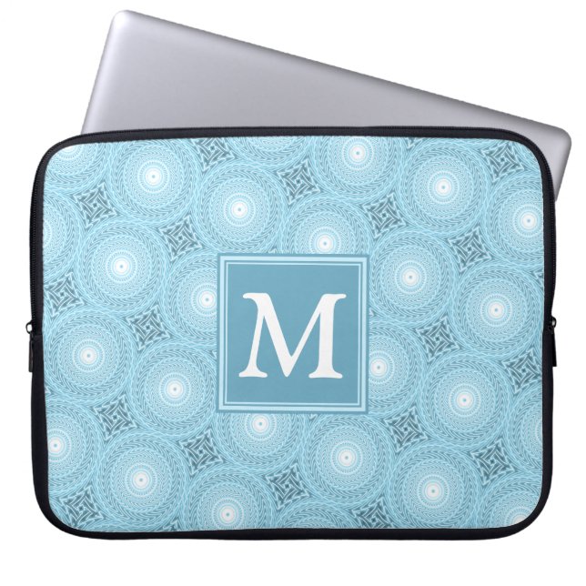 Monogram angel blue circles pattern laptop sleeve (Front)