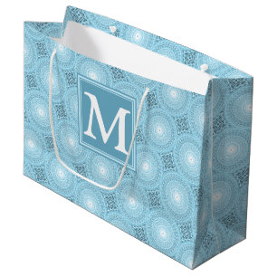 Monogram angel blue circles pattern large gift bag