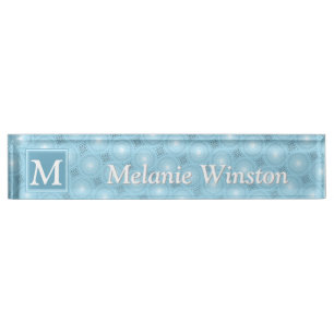 Monogram angel blue circles pattern nameplate