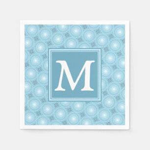 Monogram angel blue circles pattern napkin