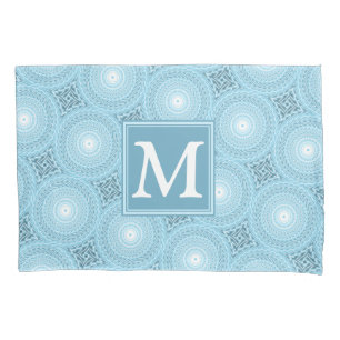 Monogram angel blue circles pattern pillowcase