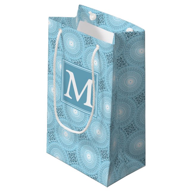Monogram angel blue circles pattern small gift bag (Front Angled)