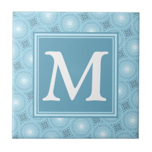 Monogram angel blue circles pattern tile