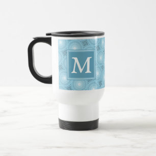 Monogram angel blue circles pattern travel mug