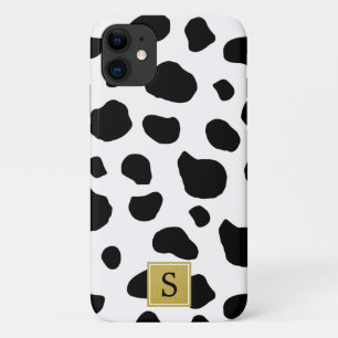 Monogram - Animal Print, Cow Spots - Black Gold iPhone 11 Case