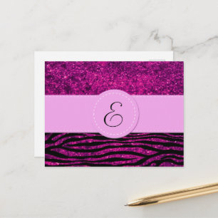 Monogram - Animal Print, Zebra, Glitter - Pink Postcard