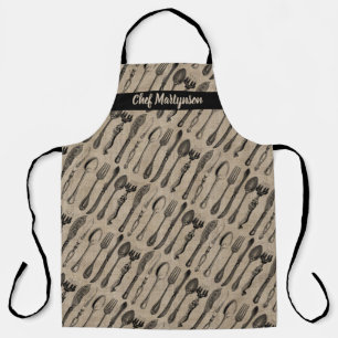 Monogram Antique Cutlery Vintage Utensils Burlap Apron