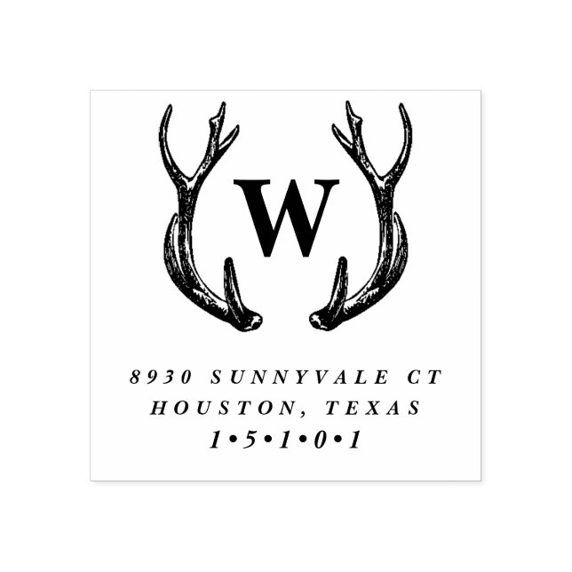 Monogram Antler Wreath Return Address Stamp (Imprint)