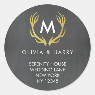 Monogram Antlers Wedding Return Address Stickers