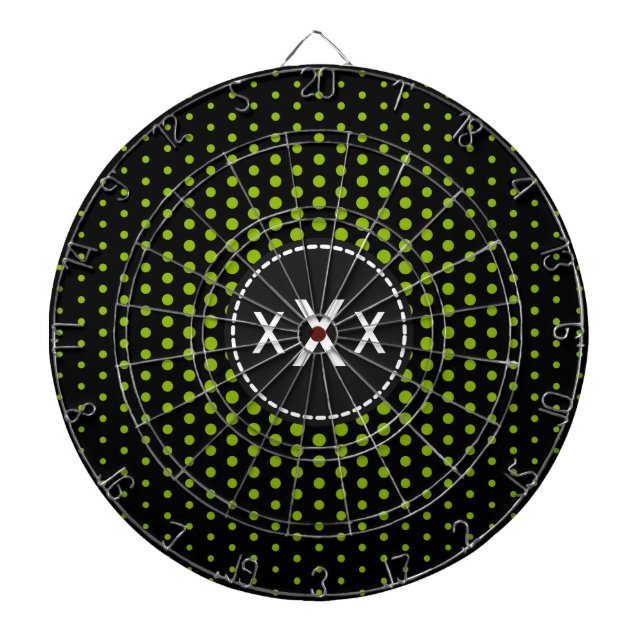 Monogram Apple green Techno Dots Modern Dartboard (Front)