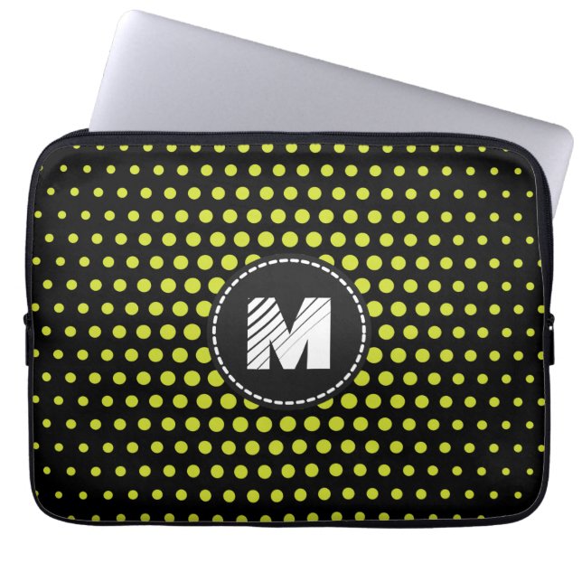 Monogram Apple green Techno Dots Modern Laptop Sleeve (Front)