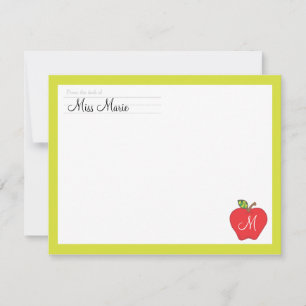 Monogram Apple Teachers Flat Note Card
