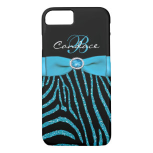Monogram Aqua, Black Glitter Zebra iPhone 7 Case